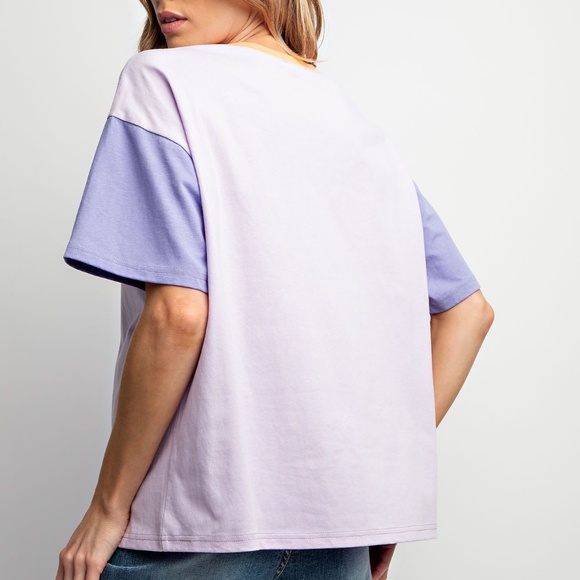 NEW EASEL LIVE LAUGH AND LOVE PRINT WASHED COTTON JERSEY TOP SHIRT SMALL PURPLE - Picture 4 of 4